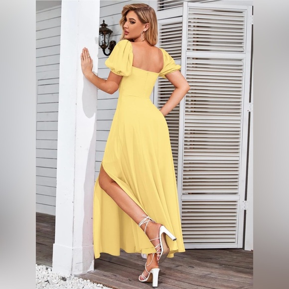 Romantic Off-Shoulder Ruched Maxi Dress in Sunshine Yellow - Picture 4 of 14